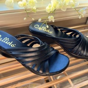 Callista black strap wedge heeled size 10.